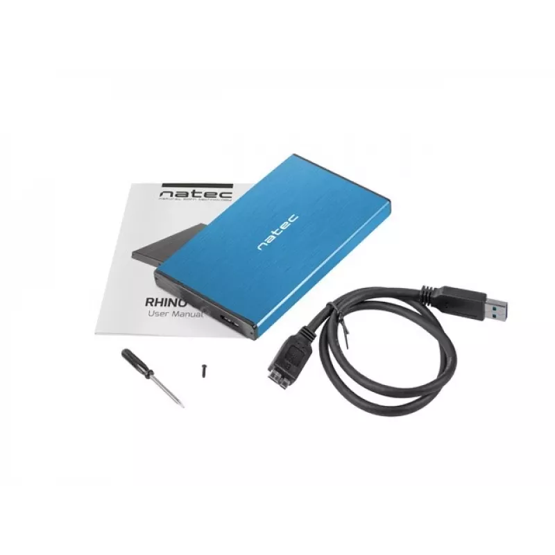 Väline HDD/SSD korpus NATEC Rhino GO 2.5 tolli — USB 3.0, SATA III, kuni 4 TB, 9.5 mm, alumiinium, sinine