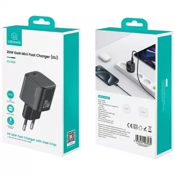 Laadija usams USA001627 20W 1×USB‑C koos USB‑C kaabliga — kiirlaadimisadapter telefonidele ja tahvlitele