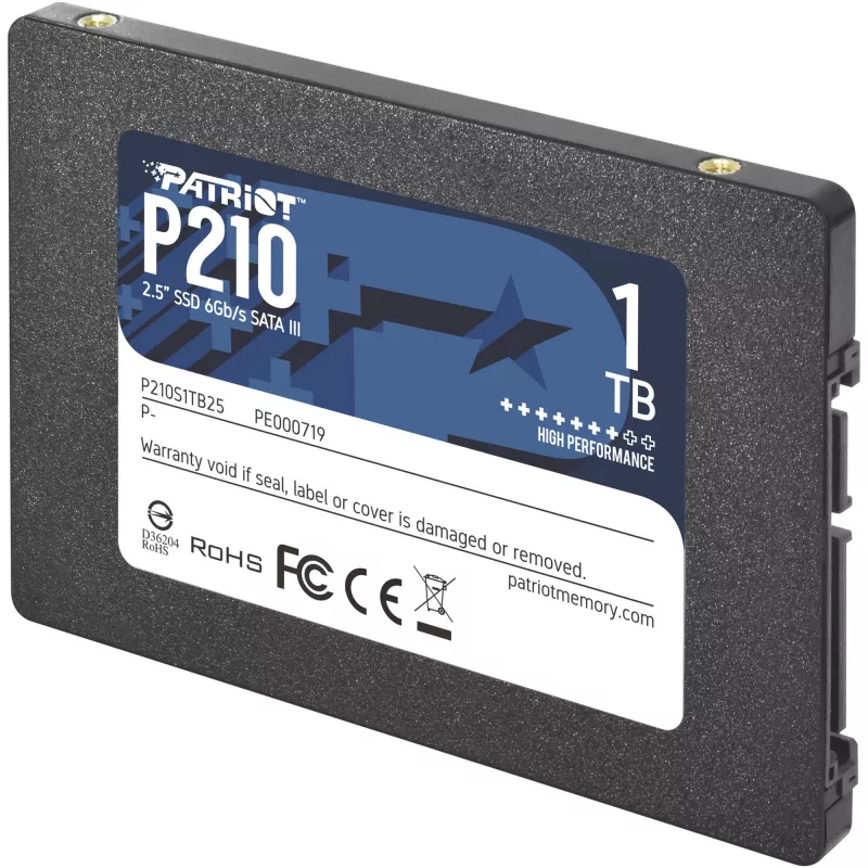 2.5-tolline SATA III SSD PATRIOT P210 1 TB — 500 MB/s lugemine, 400 MB/s kirjutamine, 7 mm kõrgus