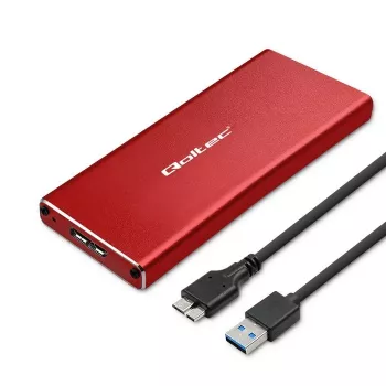 SSD-korpus QOLTEC 51831 USB 3.0 M.2 SATA draividele kuni 2 TB, punane, toetab 30 mm pikkust, kuni 4 draivi