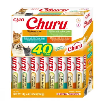Kassimaiused INABA Churu Variety Box — kanapastamaitsed, 40 × 14 g, teravilja-, gluteeni- ja sojavabad