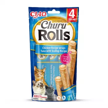 INABA Churu Rolls kanaretäidisega kana retsept tuunikalaga ja kammkarbiretseptiga - kassimaiused - 4x10 g