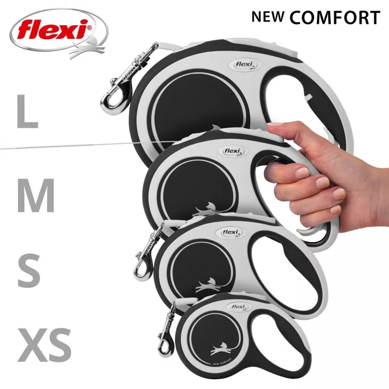 Flexi uus COMFORT 8 m must, hall koera sissetõmmatav jalutusrihm