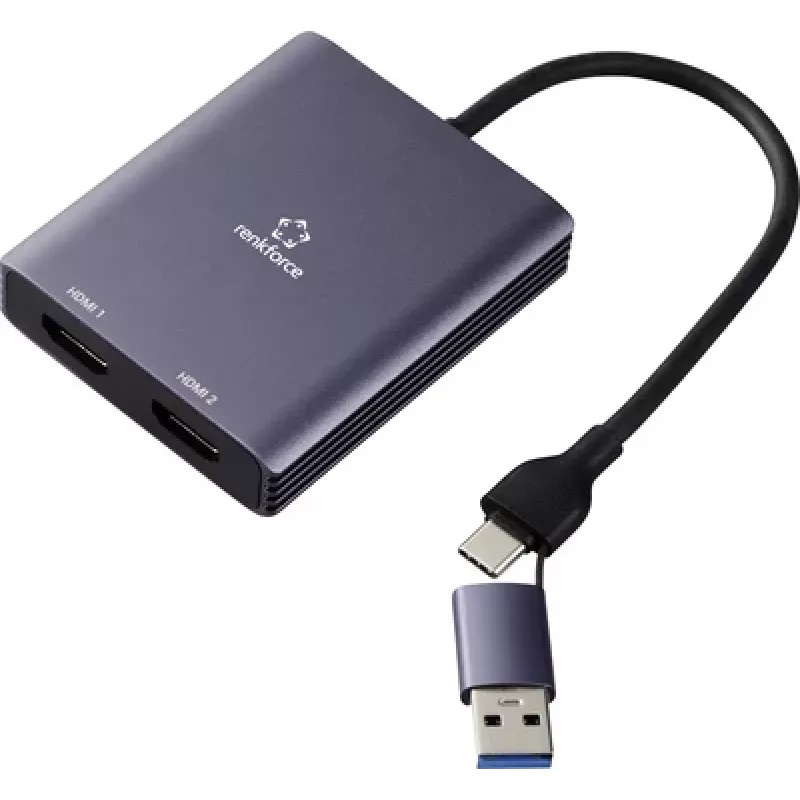Renkforce RF-6418198 USB-C HDMI Adapter[1x USB-A - 2x] Hall 4K UHD 15 (RF-6418198)