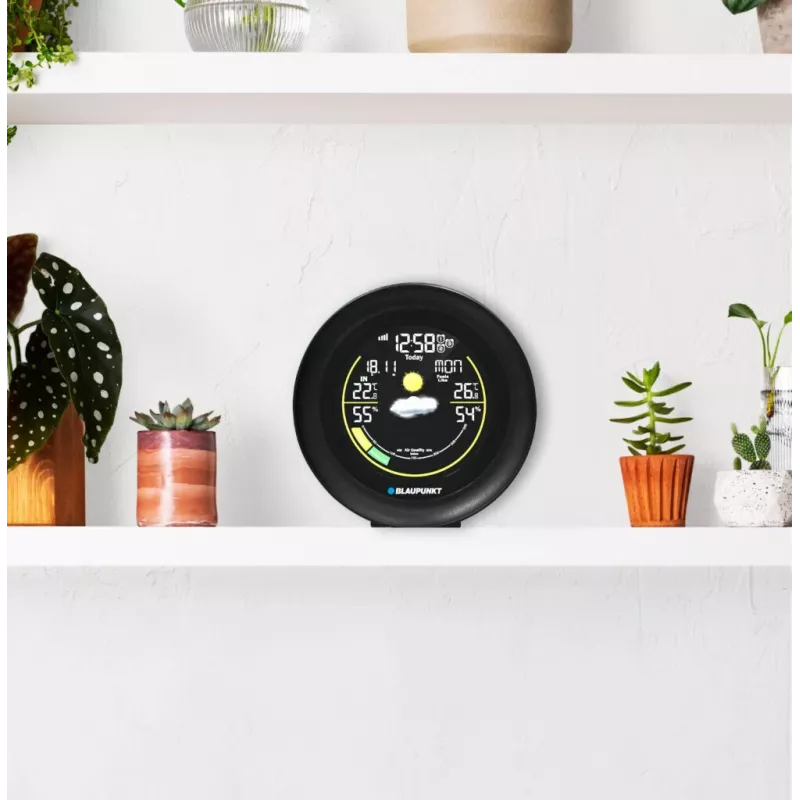 Ilmajaam BLAUPUNKT WS35BK APP — LCD-ekraan, temperatuur ja niiskus, äratus, kalender, rakenduse ühenduvus, 94×94×27 mm