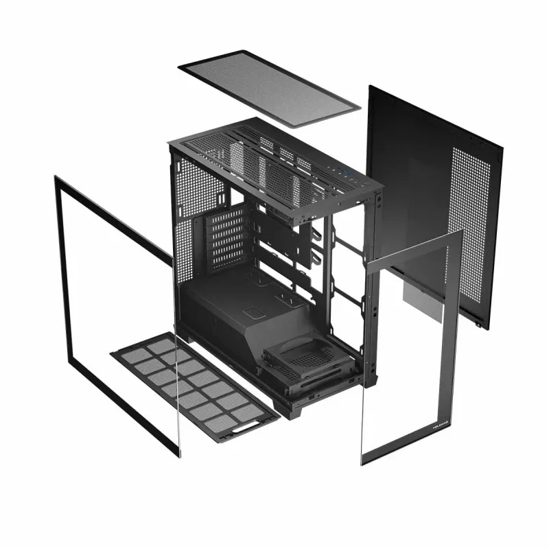PC korpus MODECOM Volcano Stellar NF ATX miditorn, karastatud klaas, must, toetab ATX/micro ATX, GPU kuni 420mm, CPU jahuti 175mm