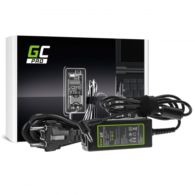 Toiteadapter roheline Cell AD40P 45W sülearvutitele, 19V 2.37A, AC-to-DC, 100–240V sisend, must