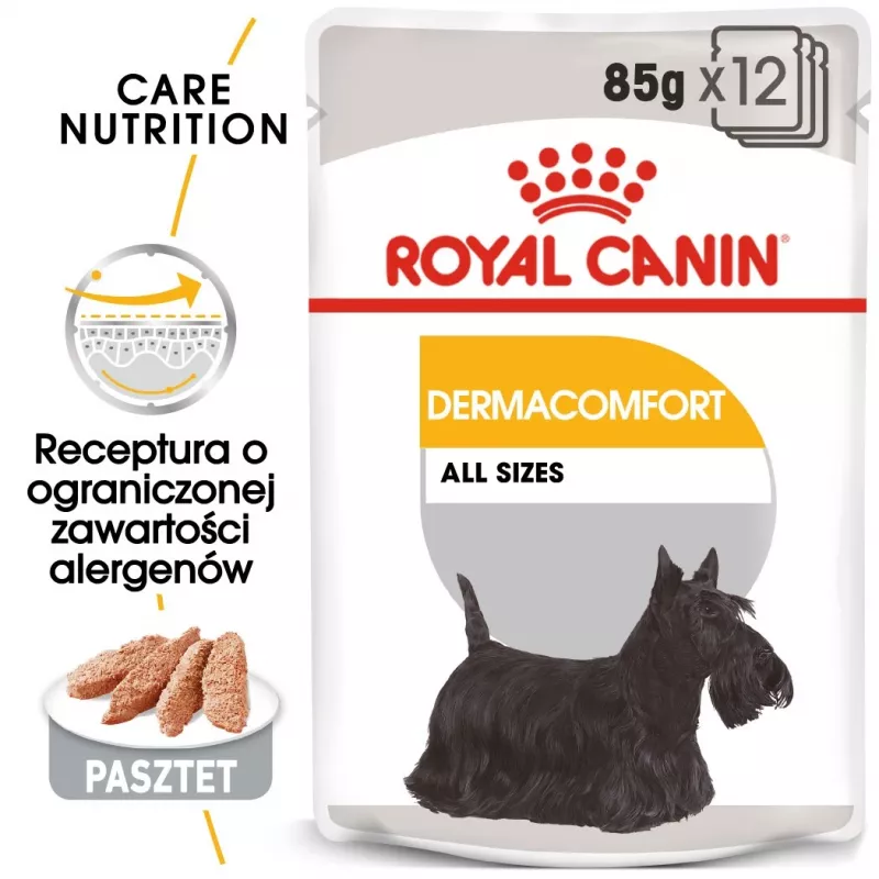 Märg koeratoit Royal Canin Dermacomfort Adult 85 g kotike — tundlikule nahale, linnulihamaitsega, 78% niiskust