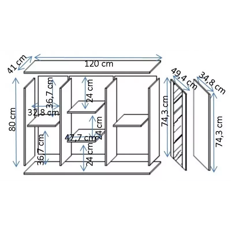 Kummut Cama Meble SOHO 120×41×80 cm – kašmiirvärvi esiküljed, must raam