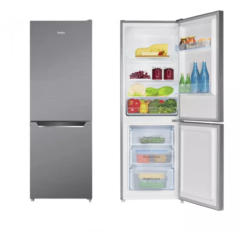 Külmik-sügavkülmik AMICA FK2425.4UNTX(E) eraldiseisev kogumahutavus 277 L, alumine sügavkülmik 74 L, inverter, hõbedane, 1593×540×550 mm