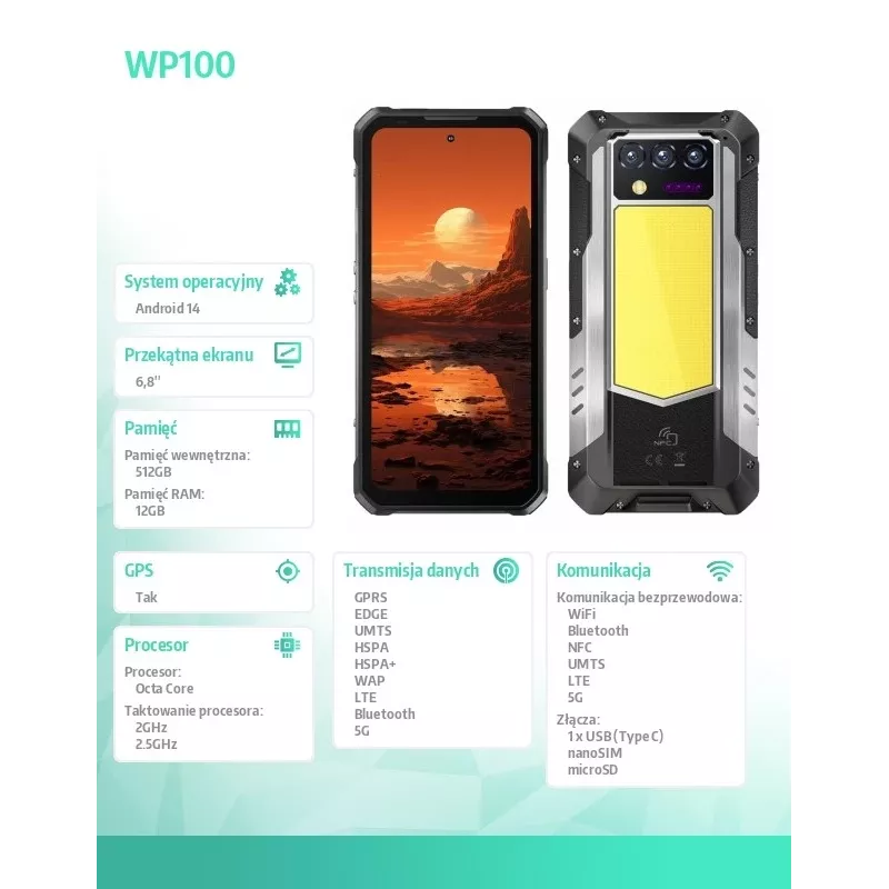 Nutitelefon Oukitel WP100 6,78 tolli 12 GB muutmälu 512 GB must