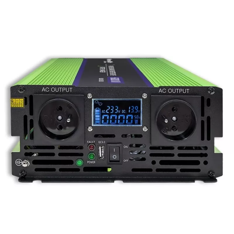 Qoltec Monolith Pingemuundur | Aku laadimine | UPS | 2000W | 4000W | 12V kuni 230V | Puhas siinus | LCD must-roheline