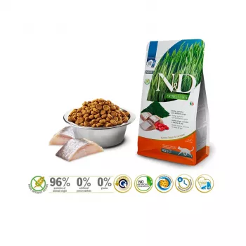 Kuiv kassitoit Farmina N&D Spirulina Heeringas 1,5 kg — teraviljavaba, 44% valku, 20% rasva