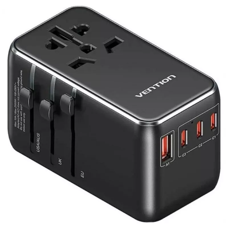 Laadija Vention FJGB0 100W GaN, 3× USB-C ja 1× USB-A, must