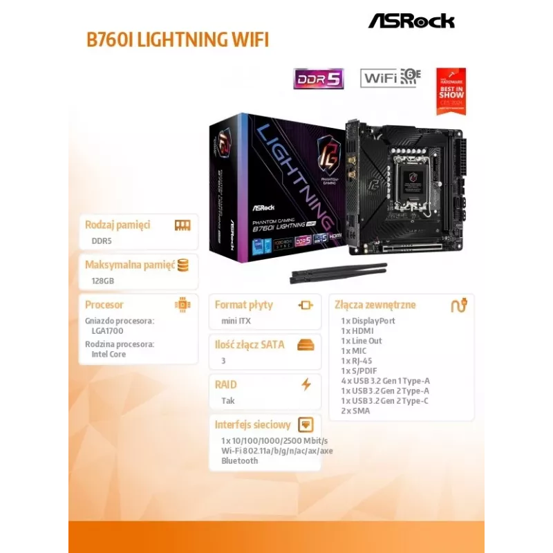 ASRock B760I Lightning WiFi DDR5 Mini-ITX LGA1700 emaplaat