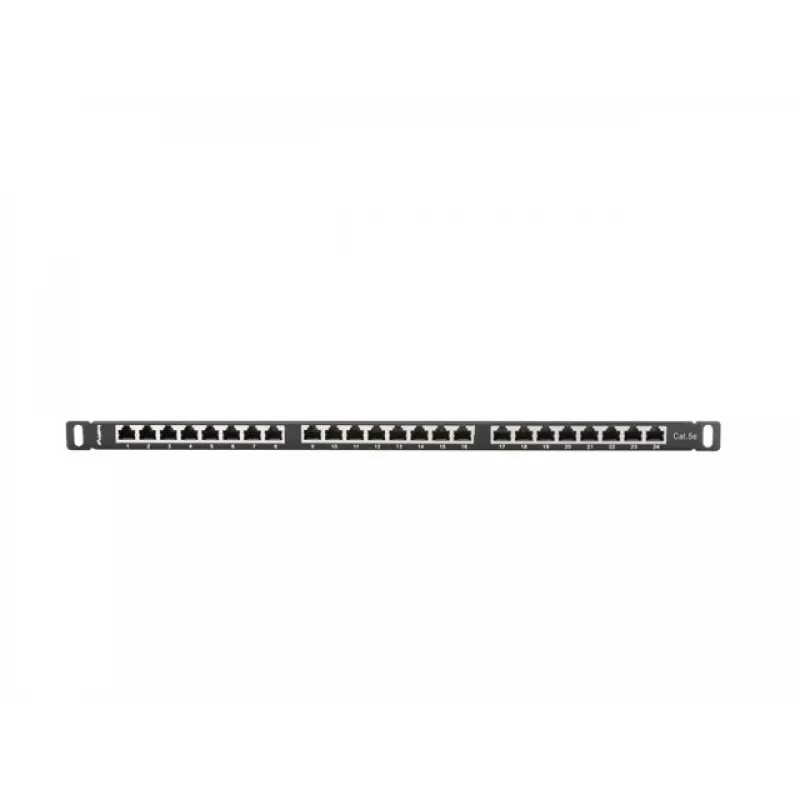 LANBERG PPS5-0024-B 24-pordine CAT5e jaotusplaat, metallist, 0,5U, 445×99×22,3 mm, must