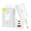Seinakallija Baseus GaN5 Pro 65W — USB + 2×USB-C (QC3.0, PD3.0) koos 1 m USB-C kaabliga, valge