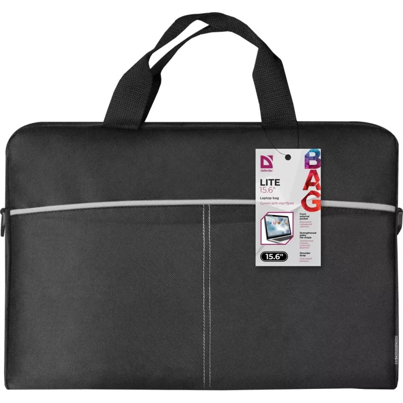 Sülearvutikott DEFENDER Lite 39,6 cm (15,6 tolli) Must/Hall, polüester, tõmblukk, käepide, eemaldatav õlarihm