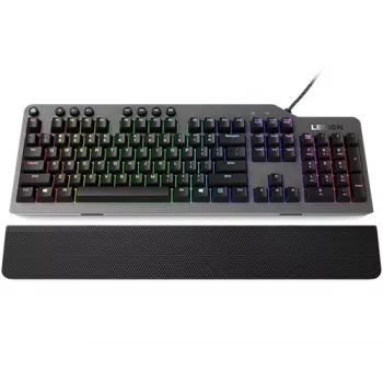 Mehaaniline mänguriklaviatuur Lenovo Legion K500 — täissuuruses 104-klahviline USB, QWERTY US English, RGB taustvalgustus, hall/must