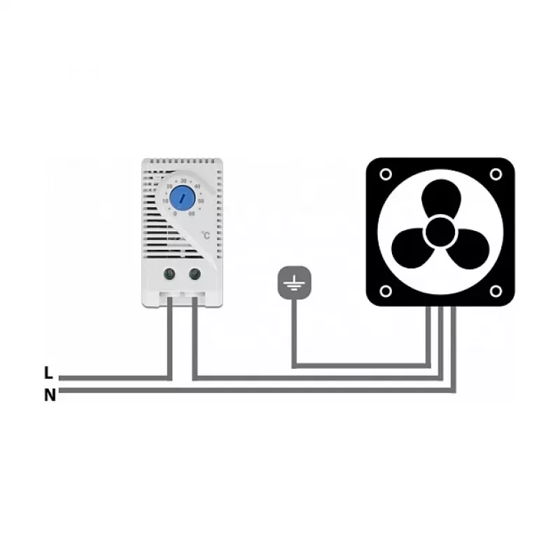 Termostaat DELOCK 66823, plastkorpus IP20, 30 W, 250 V, 10 A, 43×60×33 mm, sinine/hall