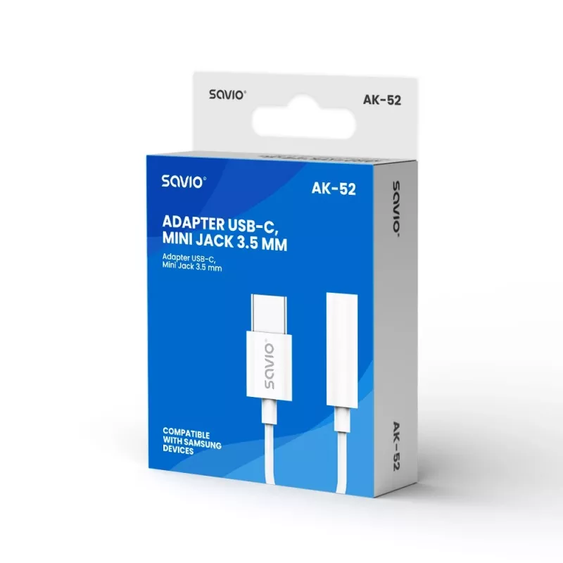 USB Type-C (M) – 3,5 mm pesa (F) heliadapter valge SAVIO AK-52