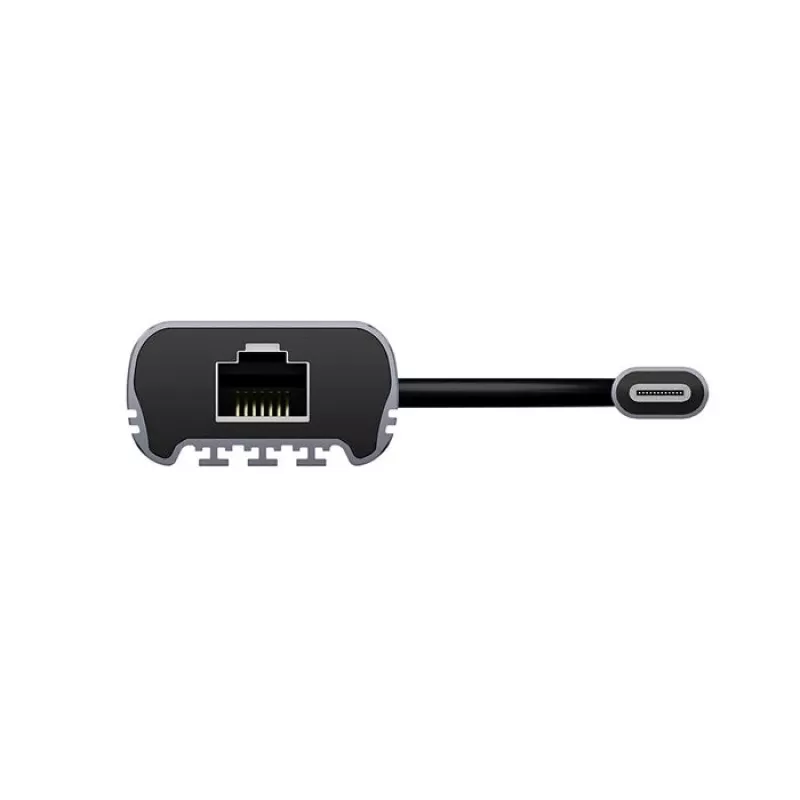 USB-C–RJ45 adapter Unitek U1343AGY01 — 5 Gbps Ethernet, USB-C (isane) RJ45 (emane), hall, 0,15 m kaabel