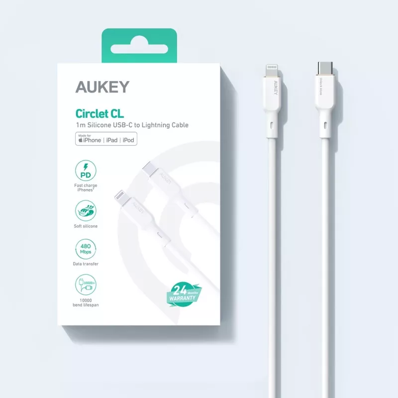 CB-SCL2 Valge silikoonkaabel Lightning-USB-C USB Power Delivery USB-PD