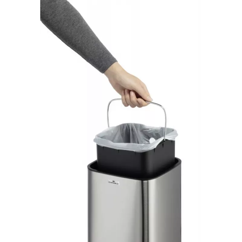 Prügikast Durable NO TOUCH 6L ristkülikukujuline roostevaba teras hõbedane must