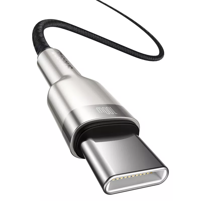 USB-C–USB-C kaabel Baseus Cafule Metal — 2 m, 100 W laadimine, USB 2.0 (480 Mbps), tsingitud kontaktid, must