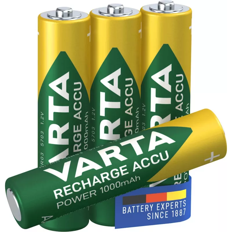 VARTA HR03 AAA Recharge Accu Võimsus 1000 mAh 05703 akud 4 tk roheline, kollane