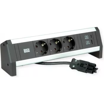 BACHMANN Desk1 3x maandatud pistikupesa, USB-laadija, GST18 0,2m