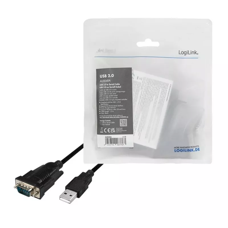 LogiLink AU0048A jadakaabel must 1,5 m USB A DB-9