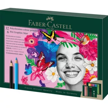 Õlipõhine pliiats Faber-Castell Polychromos & Pitt Graphite Matt Set 38 tk Mitmevärviline