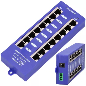 PoE injektor Extralink Gigabit 8 porti 1000Mb/s RJ45 režiim B