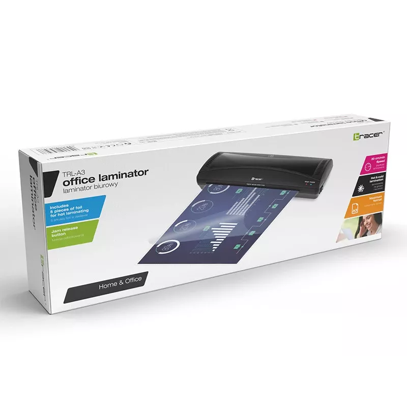 Külm/kuum laminatsiooniseade TRACER TRL-A3 — A3 laminatsiooniseade, max laius 33 cm, must