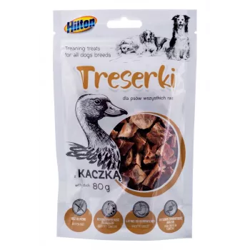 Koerte treeningpreemiad Hilton Treaning Treats Duck 80 g — pardimaitselised pehmed treeningsuupisted