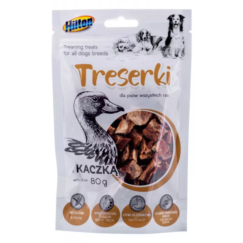Koerte treeningpreemiad Hilton Treaning Treats Duck 80 g — pardimaitselised pehmed treeningsuupisted