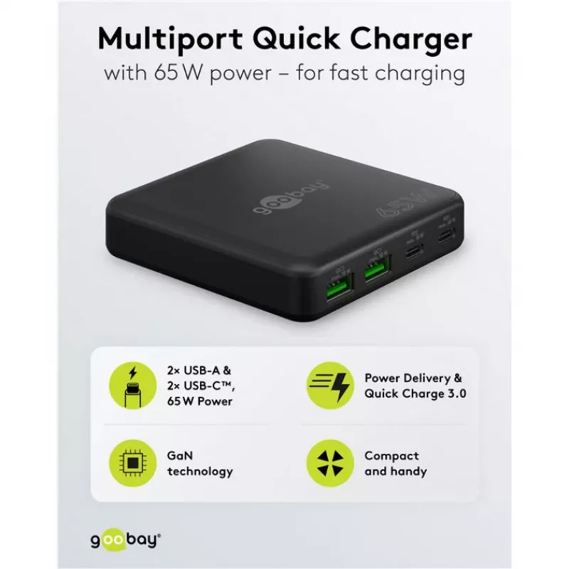 GOOBAY multiport USB-C PD GaN lauaadapter 65 W, must