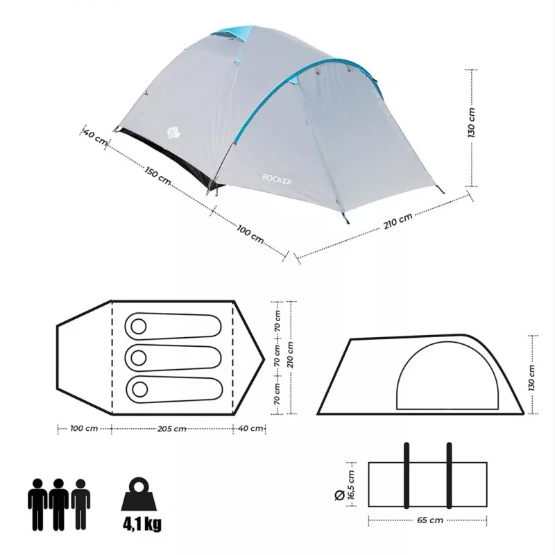 NILS CAMP ROCKER NC6013 3-kohaline matkatelk