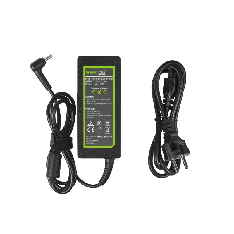 Toiteadapter roheline Cell AD123P 65 W 20 V 3,25 A Lenovole, sisetingimustes, must, 2 m kaabel