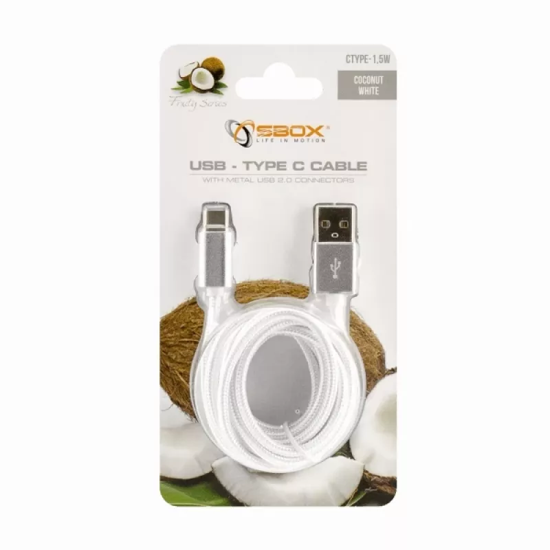 Sbox USB-TYPEC-15W USB->Type C M/M 1,5m Kookosvalge