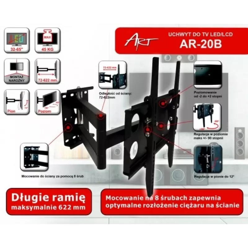 LCD kronstein AR-20B 32-55 tolli 45kg H/V