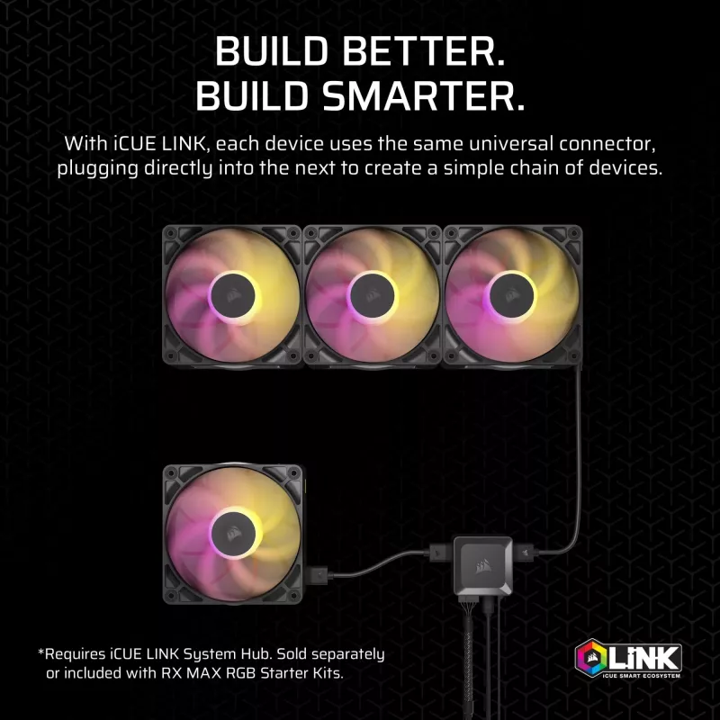 Corsair iCUE LINK RX140 MAX RGB 14 cm ventilaator must 300-1600 p/min