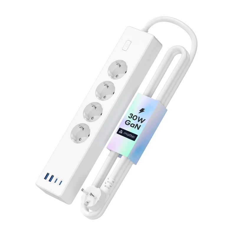 Pikendusjuhe Meross MSP844 — 4 vahelduvvoolu pistikupesa, 2 USB‑A, 2 USB‑C