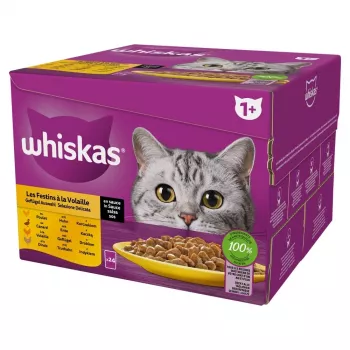 Märg kassitoit Whiskas Poultry Feast 24×85 g — täiskasvanud kassidele, linnuliha (kalkun), 24 kotikest
