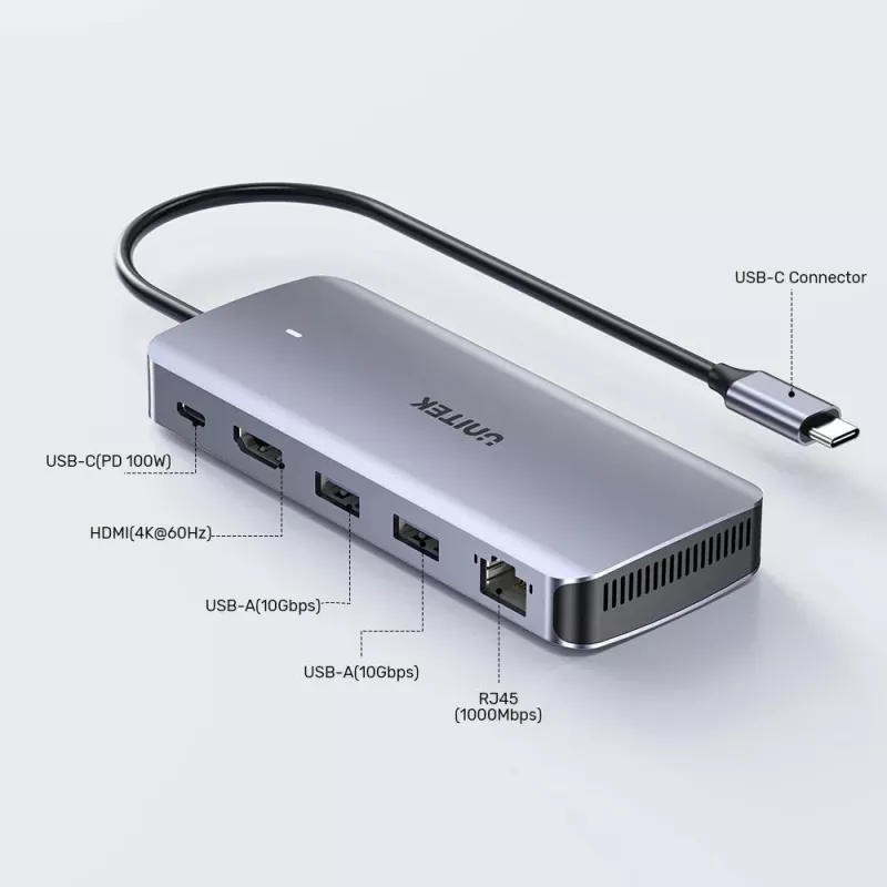 UNITEK AKTIIVNE JAOTUR USB-C 10GBPS,M.2,HDMI, PD 100W