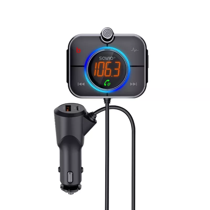 FM-saatja SAVIO TR-14 Bluetooth USB, FM 87,6–107,9 MHz, MicroSD, USB-C, 12 V autotoide