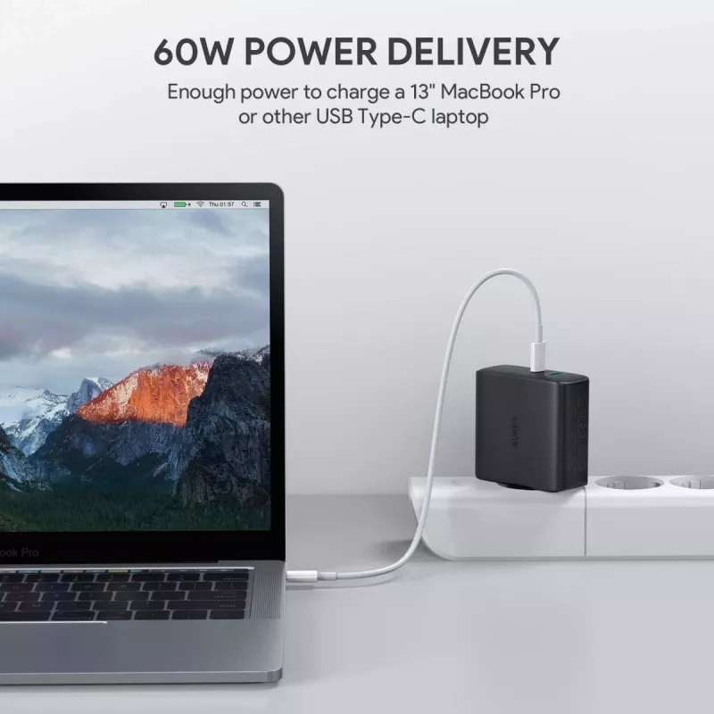 Seinalaadija PA-D3 2xUSB Power Delivery (1xUSB+1xUSB C) 5.4A 60W Dynamic Detect