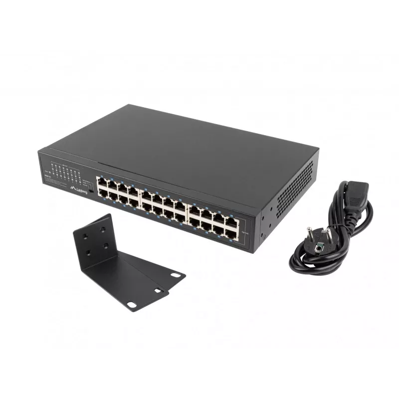 Haldamata kommutaator LANBERG RSGE-24 — 24× Gigabit Ethernet 1U, riiulisse paigaldatav, must