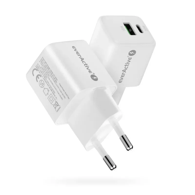 Seinalaadija everActive SC-330Q 1x USB-A ja 1x USB-C pesaga, 20 W, valge